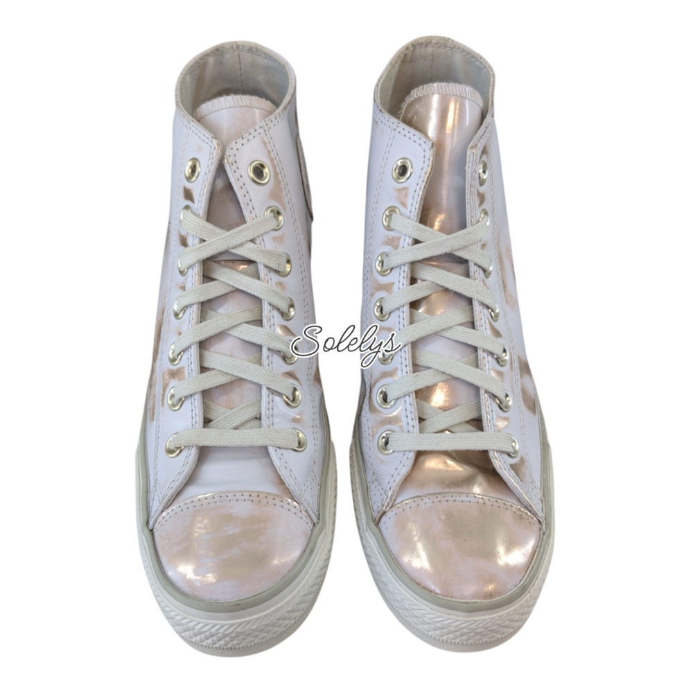 Converse 2016 Rare Lux Mid Hidden Wedge Brush Off Leather White Gold Sneaker 10